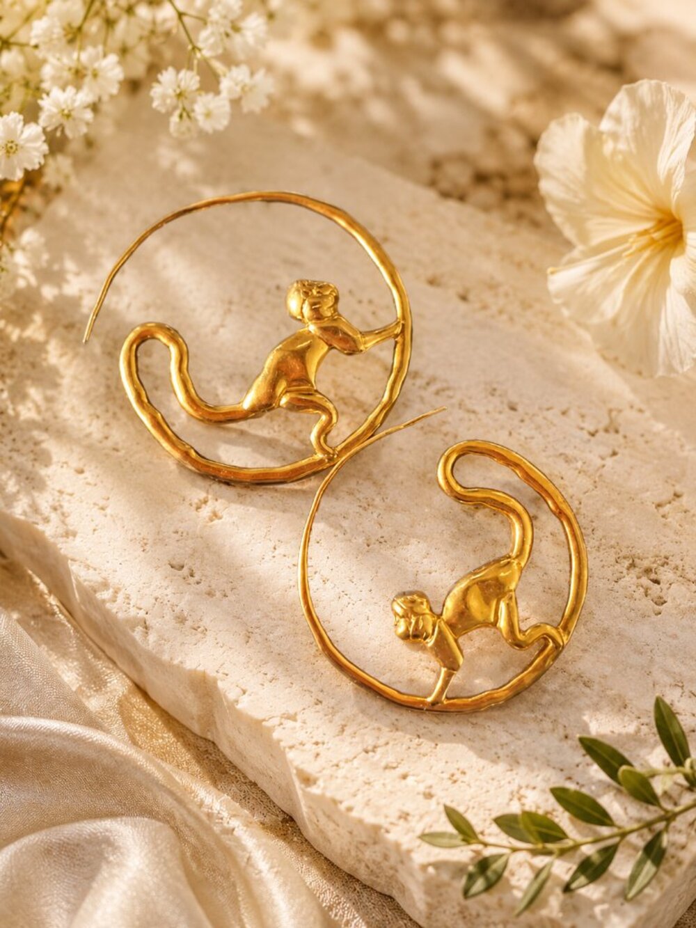 Worn Once! TORY BURCH • Call of the Wild Monkey Hoop Earrings
